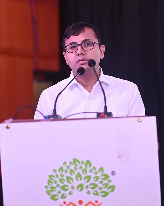 Brajesha Sharma speaking at a Gram Sansad conclave